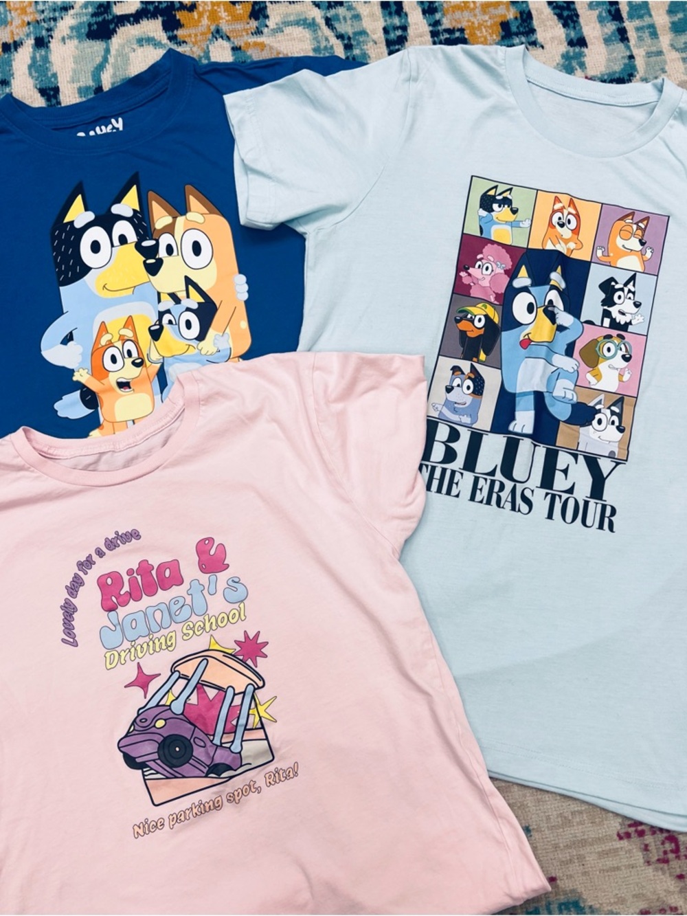 Bluey Bundle of 3 Women’s Tees- Light Blue, Royal Blue, Pink- Small & Medium
